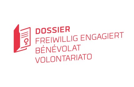 Logo des Dossiers freiwillig engagiert in rot auf weissem Hintergrund.