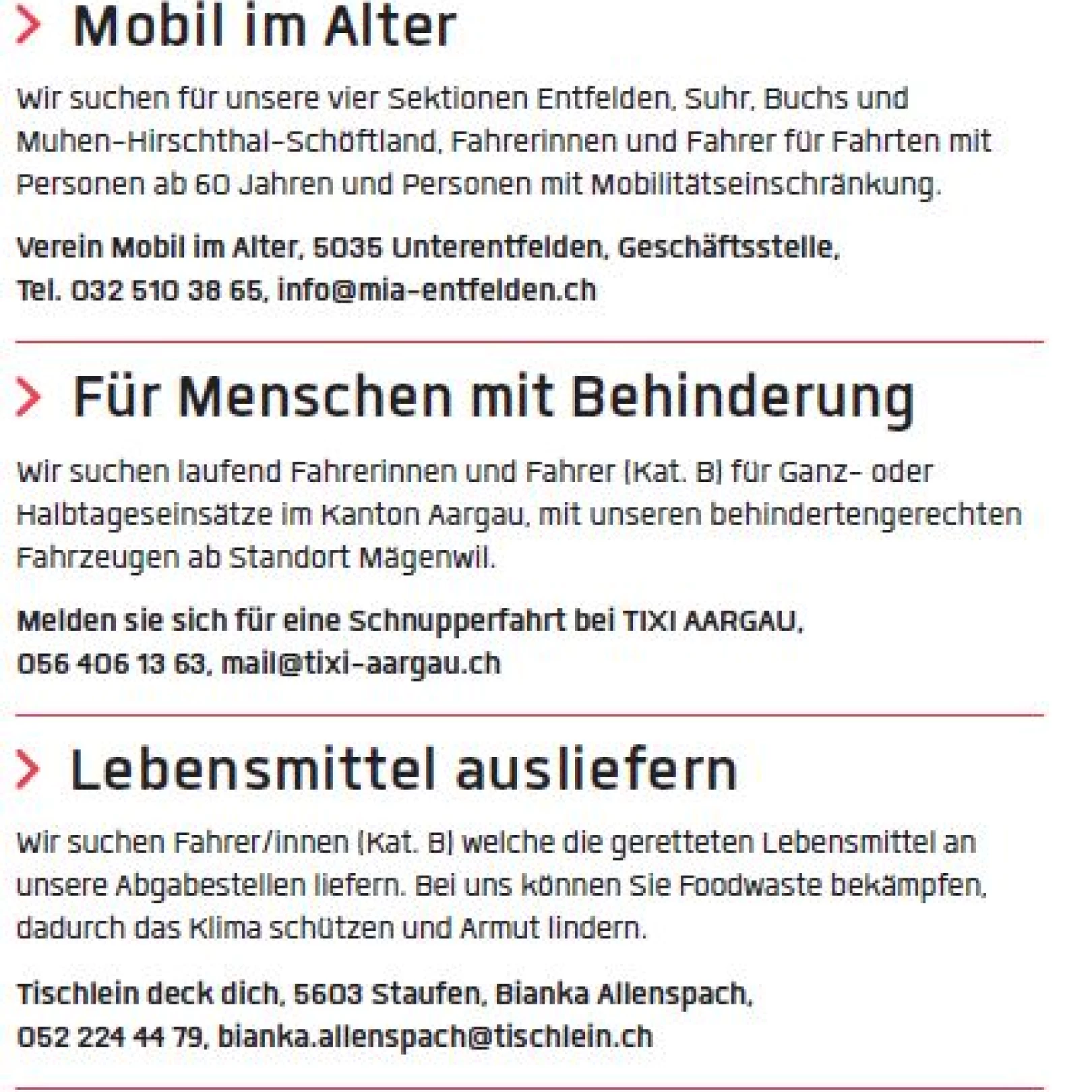 Ein Screenshot mit Beispieltexten für Kurzinserate für die Freiwilligensuche